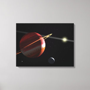 Ettsamlas planet som orbiting den närliggande canvastryck