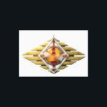 Etude12. Gateway 3d. Canvastryck<br><div class="desc">A unique artistic duo titled "Etude12. Gateway, " showcasing the evolution from a minimalist 2D vector symbol to a high-fidelity 3D conceptual masterpiece. The original graphic features bold geometric lines in yellow and red, while the 3D improvisation breathes life into the design, reimagining it as an ancient artifact crafted from...</div>