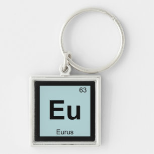 Eu - Eurus Grekisk kemi Periodiska systemets symbo Fyrkantig Silverfärgad Nyckelring