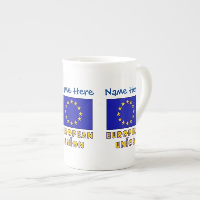 EU-flagga blå personalisering  Benporslin Mugg (Framsida höger)