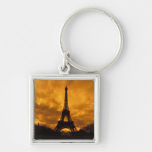 EU, Frankrike, Paris. Eiffeltornet. Fyrkantig Silverfärgad Nyckelring
