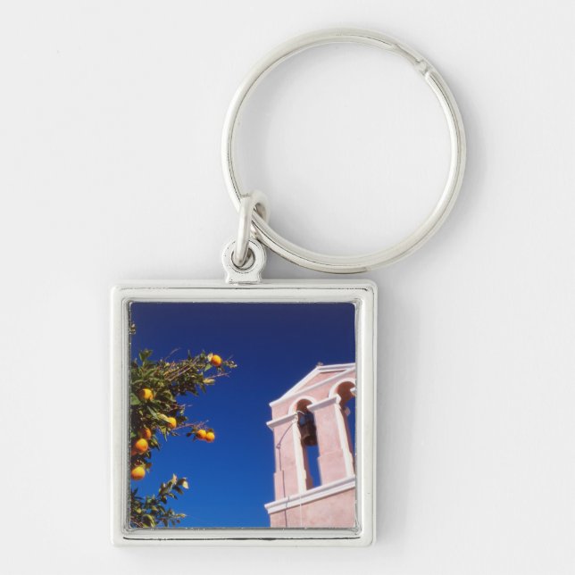 EU, Grekland. Grekisk-ortodox kyrka Fyrkantig Silverfärgad Nyckelring (Framsidan)