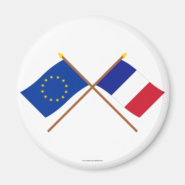 EU och Frankrike Crossed Flaggor Magnet (Framsidan)