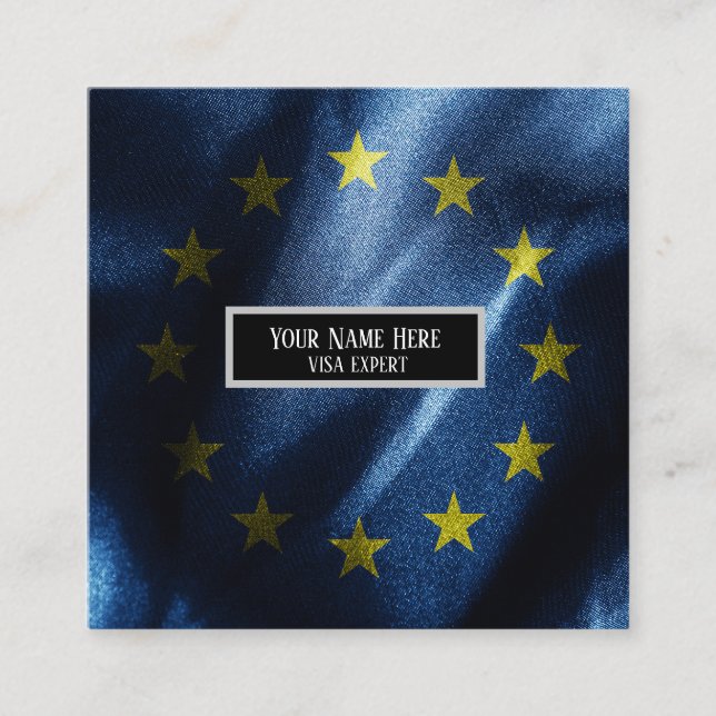 EU SILKE FLAGGA FYRKANTIGT VISITKORT (Framsida)