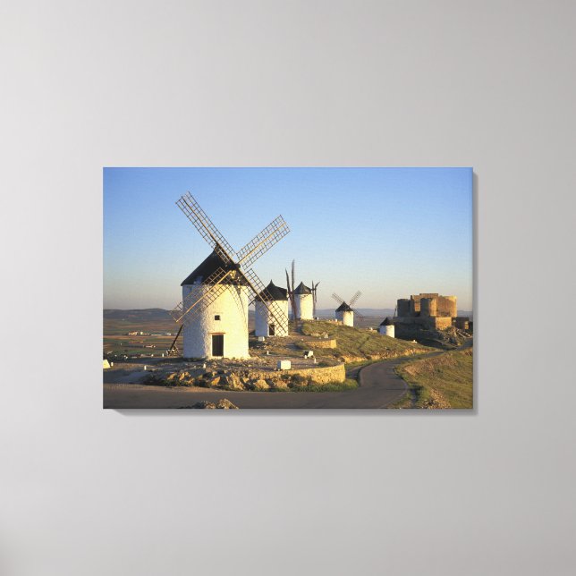 EU, Spanien, La Mancha, Consuegra. Väderkvarnar oc Canvastryck (Framsida)