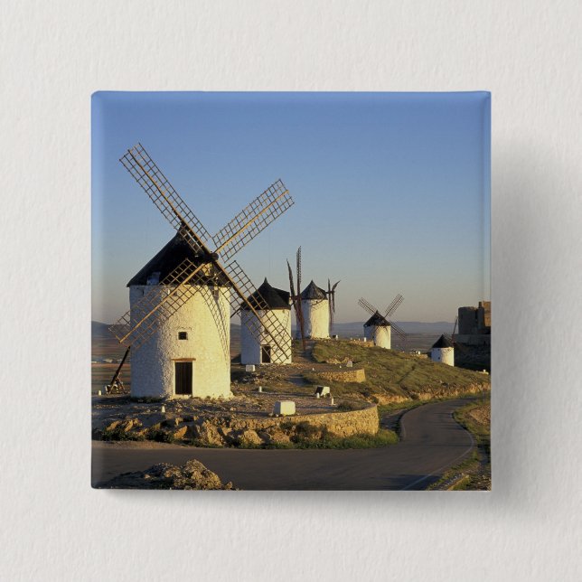 EU, Spanien, La Mancha, Consuegra. Väderkvarnar oc Knapp (Framsida)