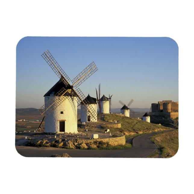 EU, Spanien, La Mancha, Consuegra. Windmills och Magnet (Horisontell)