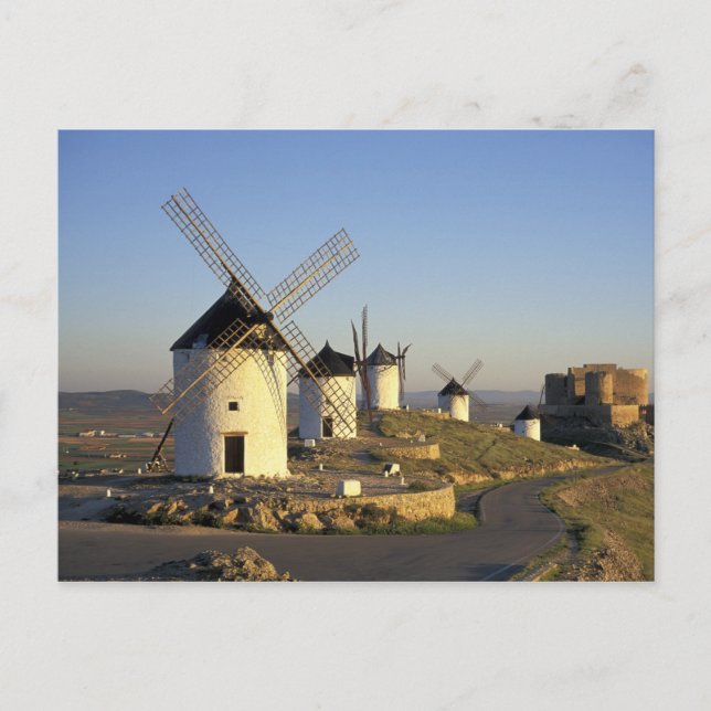 EU, Spanien, La Mancha, Consuegra. Windmills och Vykort (Framsida)