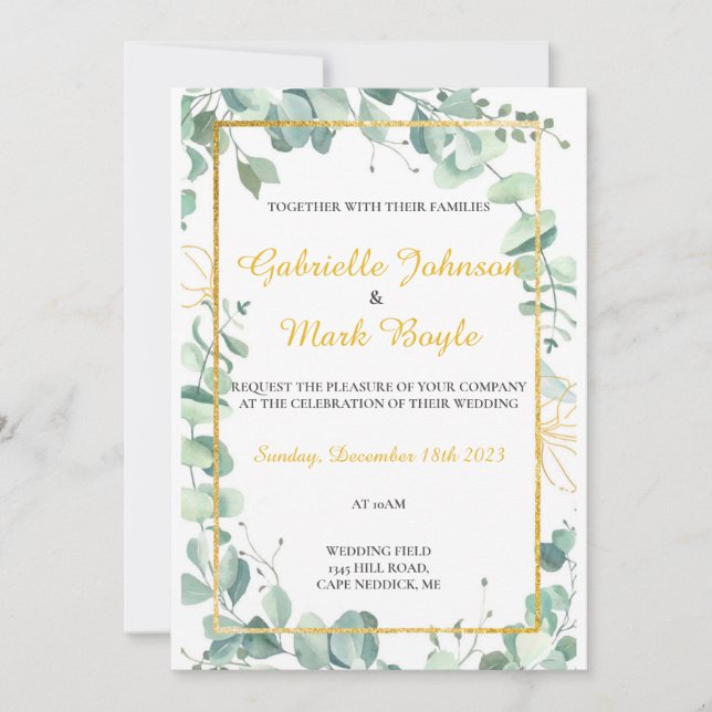 Eucaliptus Bröllop - Vattenfärgen Teckning Inbjudningar (Framsida)