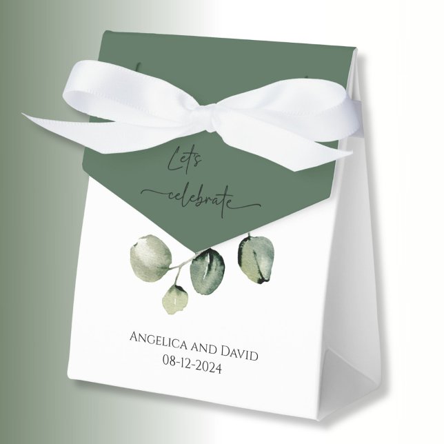 Eucaluptus på vit Let's Celebrate namn date Presentaskar (Skapare uppladdad)