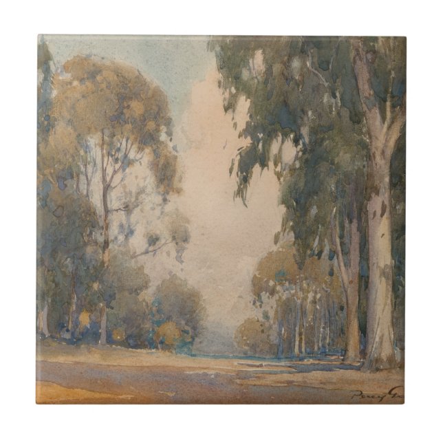 Eucalyptus (1922) - Delikat vattenfärg botaniskt Kakelplatta (Framsidan)