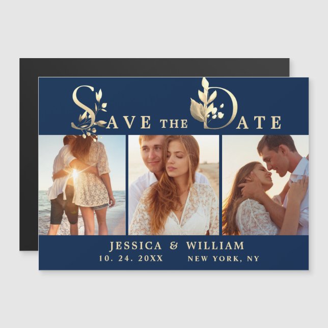 Eucalyptus 3 PHOTO Save Date Magnetic Card (Fram/baksida)