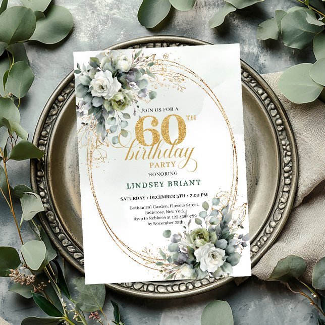 Eucalyptus 60-årsfirande Boho Grön Inbjudan (Eucalyptus 60th Birthday Boho Green Invite

)