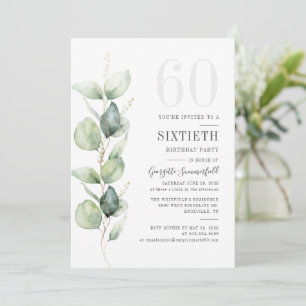 Eucalyptus 60:e födelsedagen Botanical Grey Party Inbjudningar