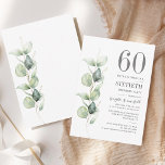 Eucalyptus 60:e födelsedagen Greenery Foliage Anteckningskort<br><div class="desc">Det skulle kunna bli en överraskning för party eller ännu ett speciellt årtionde. Denna 60:e födelsedagsfest inbjudan med eukalyptus grey design med modern populär typografi kan lätt redigeras till kostym på årsdagen eller årsdagen firande. Du kan ändra ordalydelsen,  födelsedagsinformationen och bakgrunden till färg genom att klicka på knappen "Anpassa"</div>