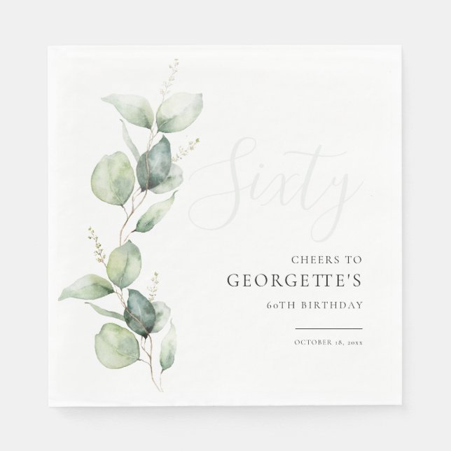 Eucalyptus 60: e Vuxens Födelsedagsfest Papper Pappersservett (Framsidan)