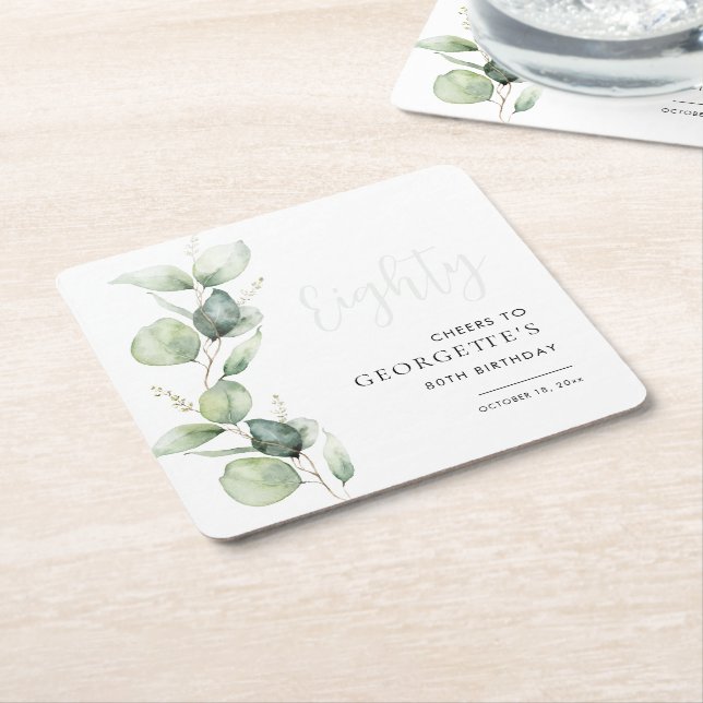 Eucalyptus 80:e födelsedag Vattenfärg Underlägg Papper Kvadrat (Vinklad)