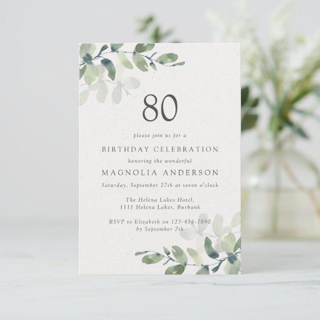 Eucalyptus 80: e Födelsedagsfesten Inbjudningar (Stående Fram)