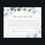 Eucalyptus Advice for the Bride to be Card Flygblad<br><div class="desc">Eucalyptus ThLED Advice for the Bride to Be Response Cards BeSnygg och perfekt för att du använder dig av din möhippa för att samla in råd och önskemål från dina gäster Om du skulle föredra att skriva ut hemma,  gå till vår Etsy-butik på https://www.etsy.com/shop/IRISANDIVYPRINTABLES</div>