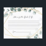 Eucalyptus Advice for the Bride to be Card Flygblad<br><div class="desc">Eucalyptus ThLED Advice for the Bride to Be Response Cards BeSnygg och perfekt för att du använder dig av din möhippa för att samla in råd och önskemål från dina gäster Om du skulle föredra att skriva ut hemma,  gå till vår Etsy-butik på https://www.etsy.com/shop/IRISANDIVYPRINTABLES</div>