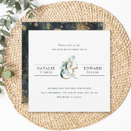 Eucalyptus Ampersand Guld Grönt Bröllop Square Inbjudningar