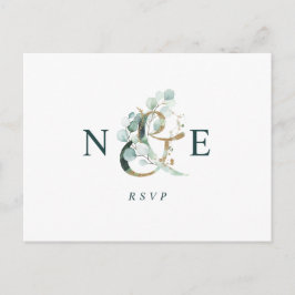 Eucalyptus Ampersand Guld Grönt Wedding OSA Vykort