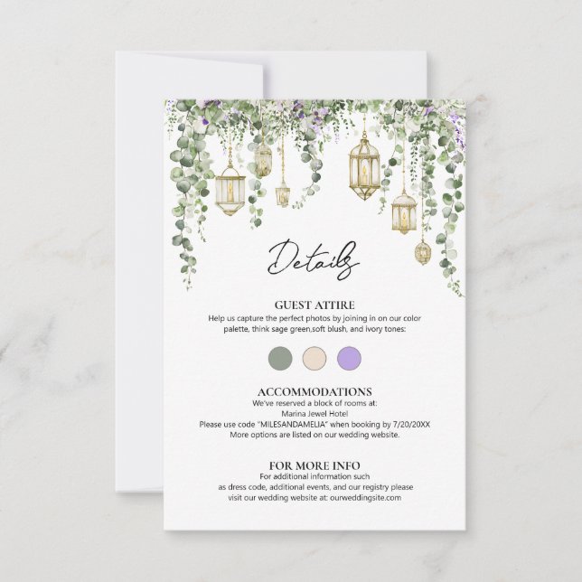 Eucalyptus and Purple Floral Wedding Details Card (Framsida)