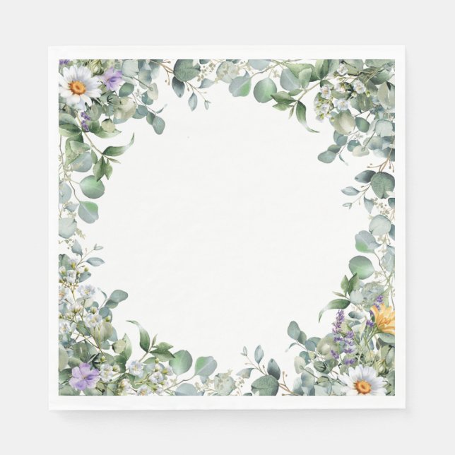 Eucalyptus and Wildflower Elegant Wedding Cocktail Pappersservett (Framsidan)