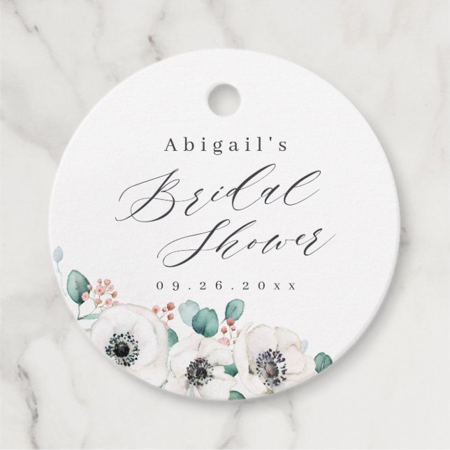 Eucalyptus anemonblommigt möhippa av rustik  gåvor etiketter (Framsida)