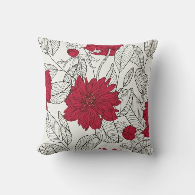 Eucalyptus Anemone Blommigt Line Art Kudde (Framsida)