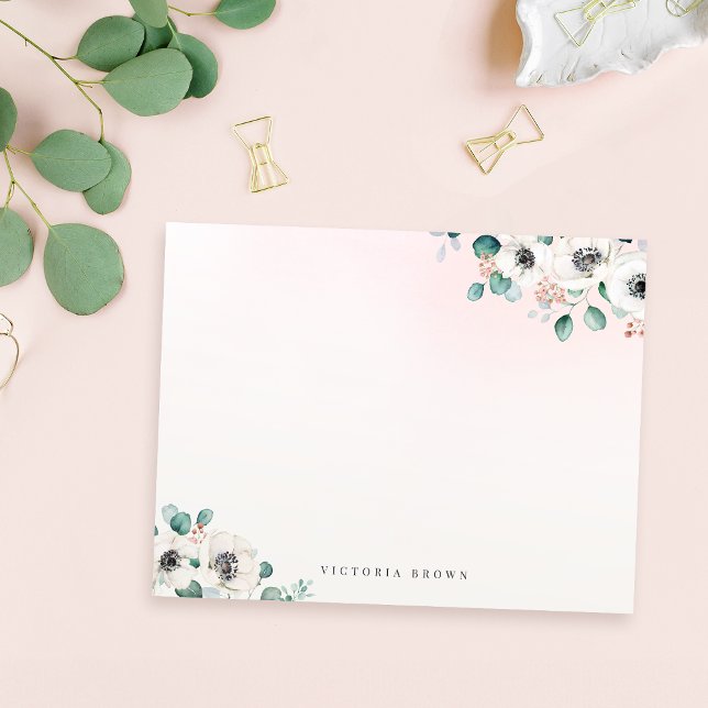 Eucalyptus Anemone Blommigt Personlig Stationery Anteckningskort (Eucalyptus Anemone Floral Personalized Stationery Note Card)