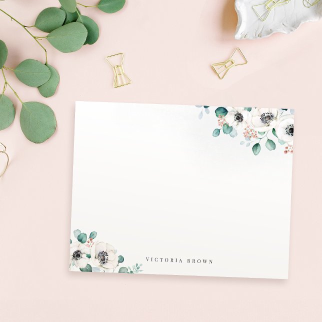 Eucalyptus Anemone Blommigt Personlig Stationery Anteckningskort (Eucalyptus Anemone Floral Personalized Stationery Note Card)