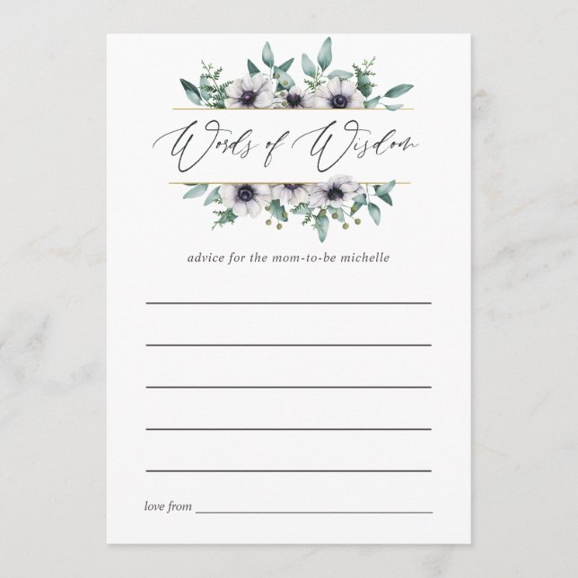 Eucalyptus Anemone Geometric Baby Shower Advice Rådkort (Framsida)