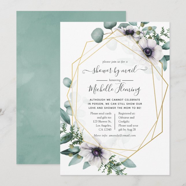 Eucalyptus Anemone Geometric Baby Shower by Mail Inbjudningar (Fram/baksida)