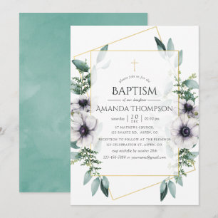 Eucalyptus Anemone Geometric Baptism/Christening Inbjudningar