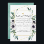 Eucalyptus Anemone Geometric Bat mitzvah Inbjudningar<br><div class="desc">Trendigets geometriska eukalyptus grey och vallmoblommor i pastellskuggor bat mitzvah omvänd inbjudan med guld-geometriska ram och myntvattenfärg tvättar.</div>