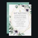 Eucalyptus Anemone Geometric Bat mitzvah Inbjudningar<br><div class="desc">Trendigets geometriska eukalyptus grey och vallmoblommor i pastellskuggor bat mitzvah omvänd inbjudan med guld-geometriska ram och myntvattenfärg tvättar.</div>