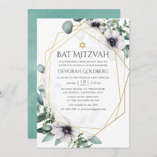 Eucalyptus Anemone Geometric Bat mitzvah Inbjudningar