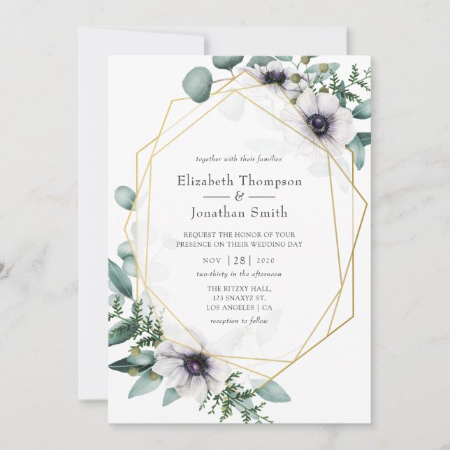 Eucalyptus Anemone Geometric Bröllop Inbjudningar (Framsida)