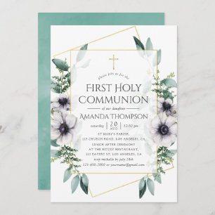 Eucalyptus Anemone Geometric First Heliga Communio Inbjudningar