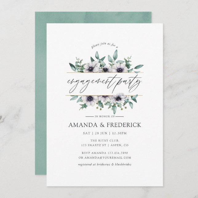 Eucalyptus Anemone Geometric Förlovningsfest Inbjudningar (Fram/baksida)