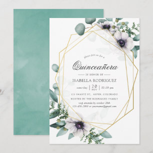 Eucalyptus Anemone Geometric Quinceañera Inbjudningar