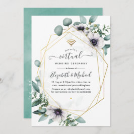 Eucalyptus Anemone Geometric Virtuellare Bröllop Inbjudningar