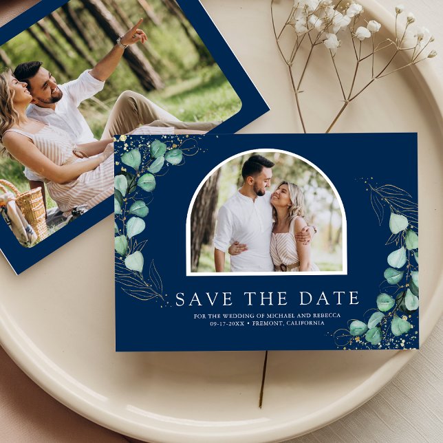 Eucalyptus Arch Photo Navy Blue Wedding Spara Datumet (Skapare uppladdad)