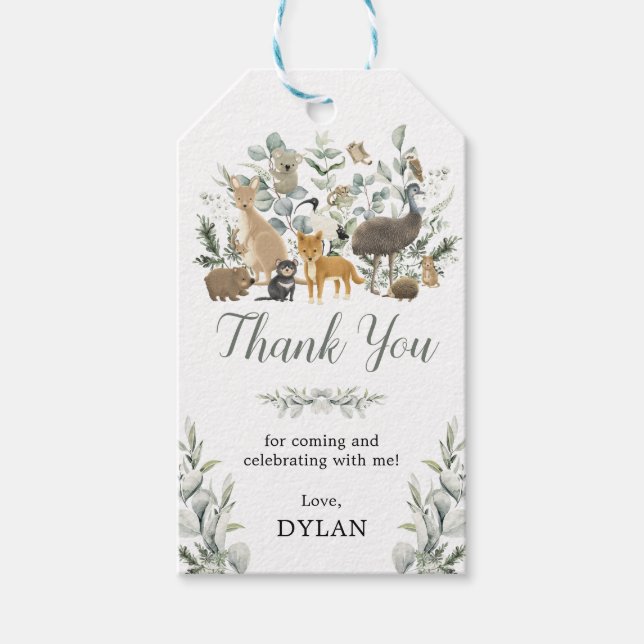 Eucalyptus Australian Animals Birthday Tack Presentetikett (Framsidan)