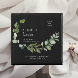 Eucalyptus B/W Bröllop Square Spara datum Magnet