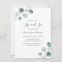 Eucalyptus Baby Elegant Sip och se Inbjudningar