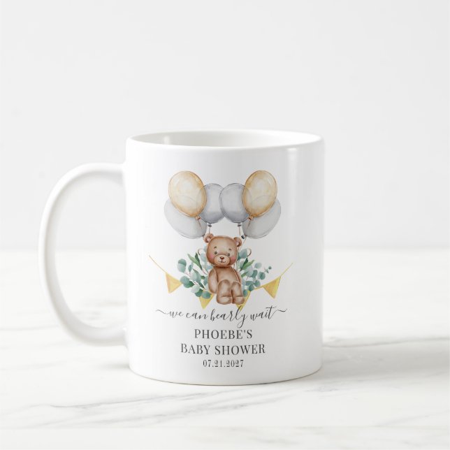 Eucalyptus Baby Shower Barly Wait Bear & Balloy Kaffemugg (Vänster)