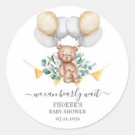 Eucalyptus Baby Shower Barly Wait Bear & Balloy Runt Klistermärke