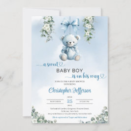 Eucalyptus Baby Shower för den blå nallen Inbjudningar